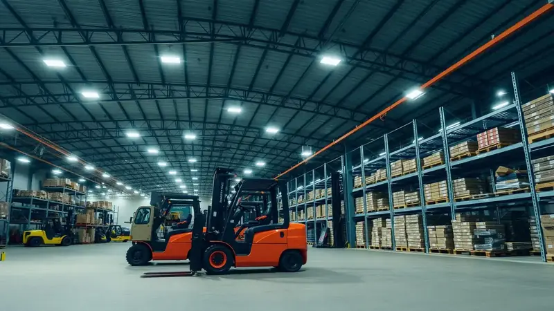 Forklift trucks in a warehouse working environment